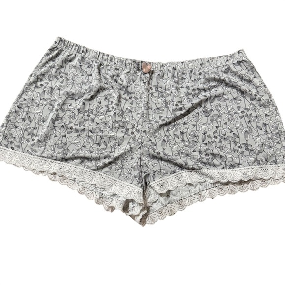 Unbranded Other - Floral Lace Trim Pajama Shorts Gray White Sleep Bottoms Size L‎